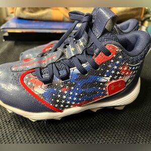 Under Armour Navy Red White Star-Print Kids baseball shoes